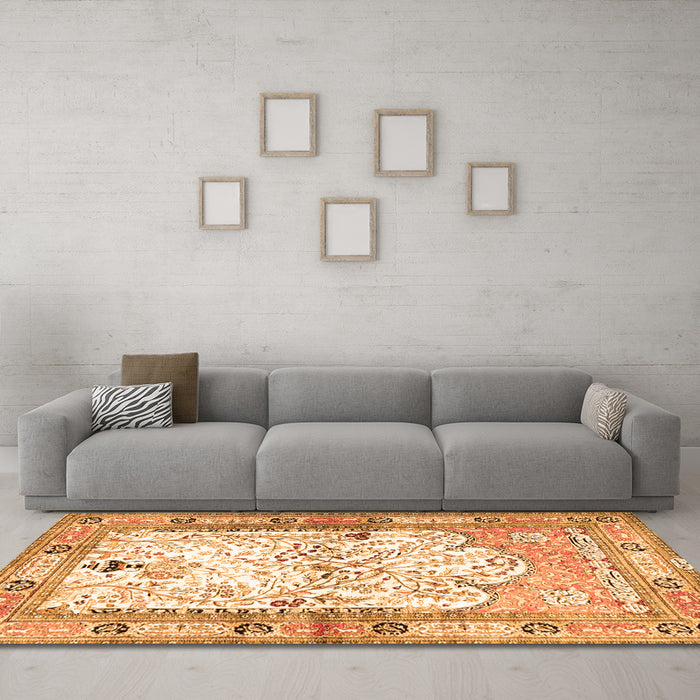 Machine Washable Animal Orange Traditional Area Rugs in a Living Room, wshtr4643org