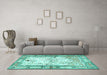 Machine Washable Animal Turquoise Traditional Area Rugs in a Living Room,, wshtr4643turq