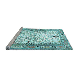 Sideview of Machine Washable Animal Light Blue Traditional Rug, wshtr4643lblu