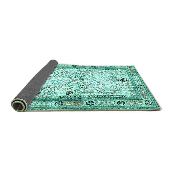 Sideview of Animal Turquoise Traditional Rug, tr4643turq