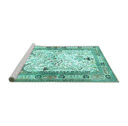 Sideview of Machine Washable Animal Turquoise Traditional Area Rugs, wshtr4643turq