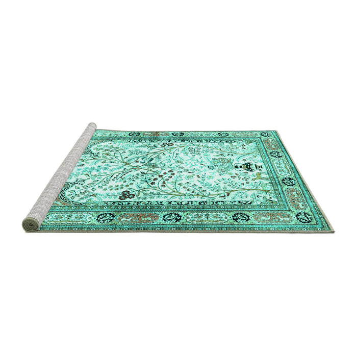 Sideview of Machine Washable Animal Turquoise Traditional Area Rugs, wshtr4643turq