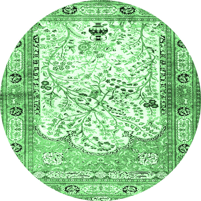 Round Machine Washable Animal Emerald Green Traditional Area Rugs, wshtr4643emgrn
