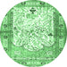 Round Machine Washable Animal Emerald Green Traditional Area Rugs, wshtr4643emgrn