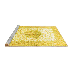 Sideview of Machine Washable Persian Yellow Traditional Rug, wshtr4644yw