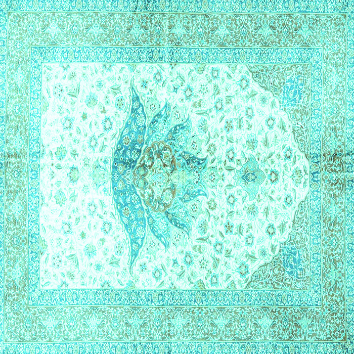 Square Machine Washable Persian Turquoise Traditional Area Rugs, wshtr4644turq