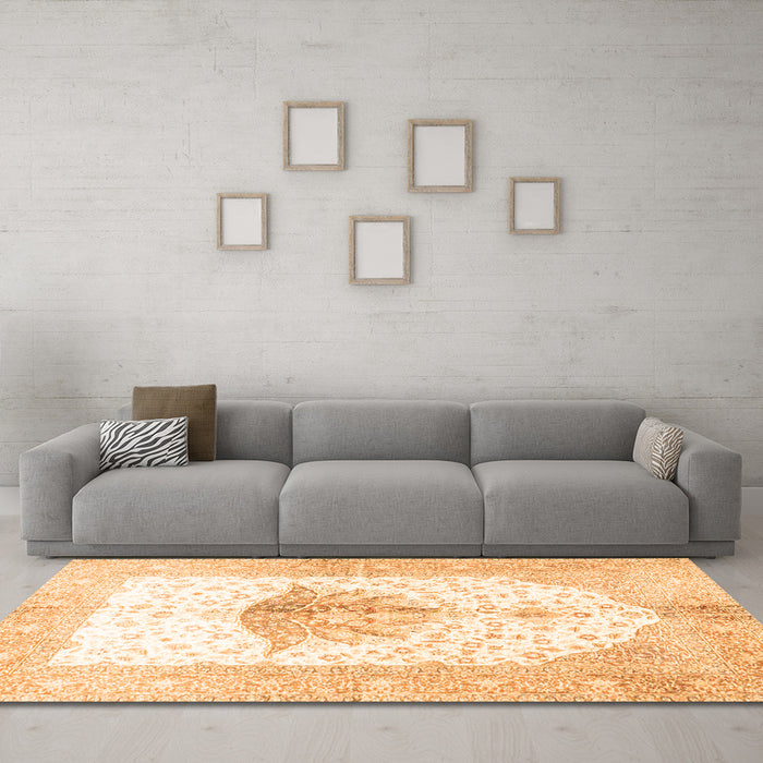 Machine Washable Persian Orange Traditional Area Rugs in a Living Room, wshtr4644org