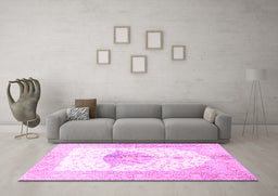 Machine Washable Persian Pink Traditional Rug in a Living Room, wshtr4644pnk