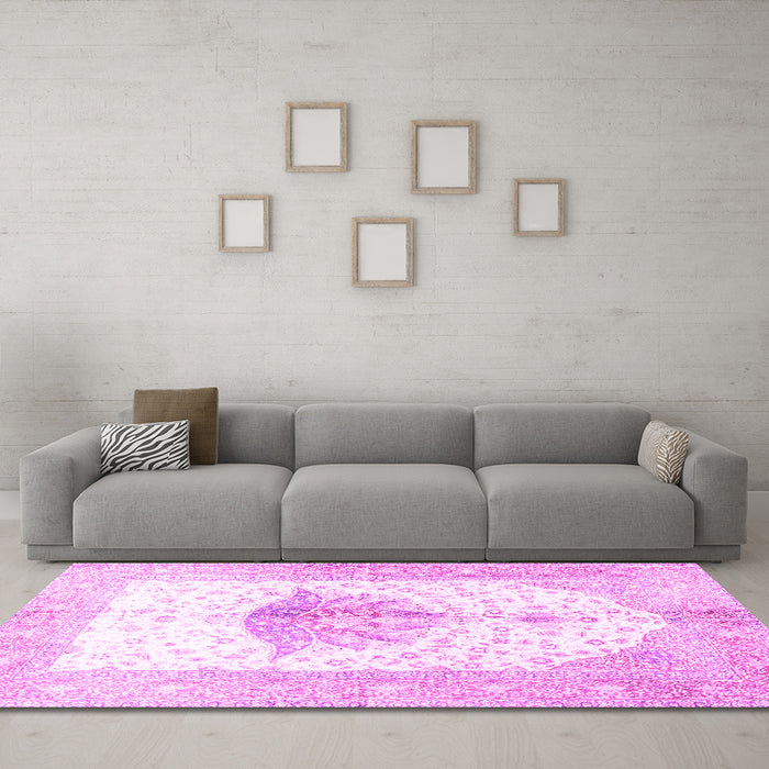 Machine Washable Persian Pink Traditional Rug in a Living Room, wshtr4644pnk