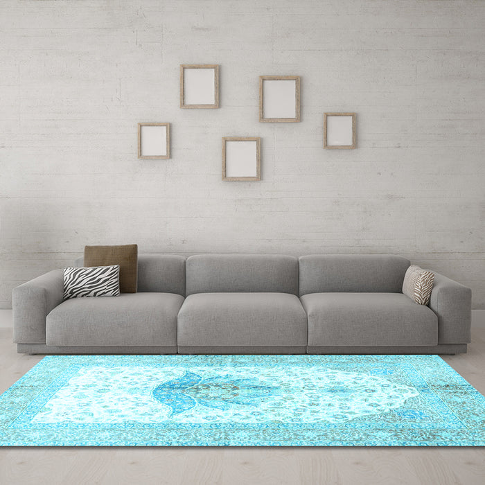 Machine Washable Persian Light Blue Traditional Rug in a Living Room, wshtr4644lblu