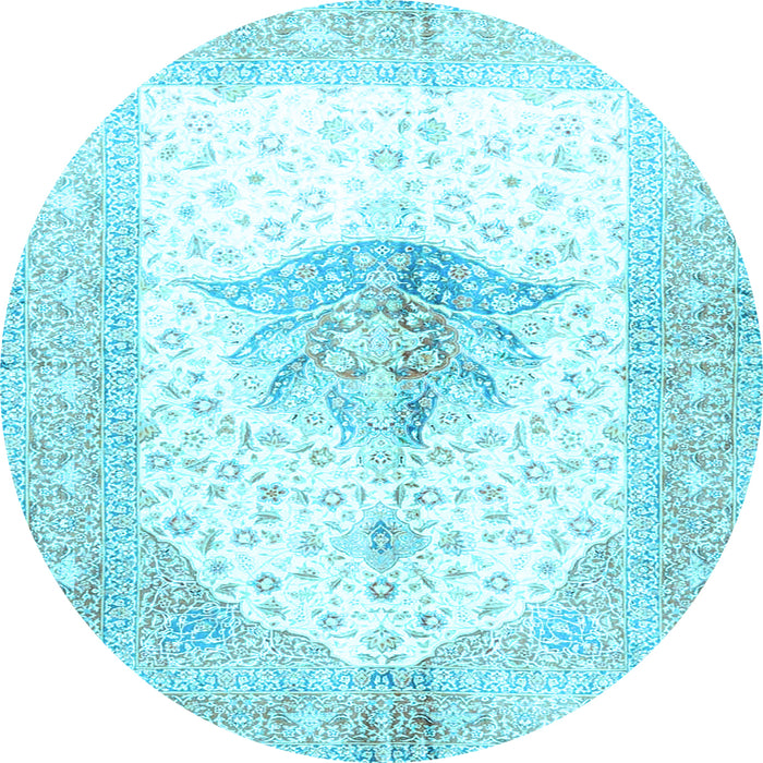 Round Machine Washable Persian Light Blue Traditional Rug, wshtr4644lblu