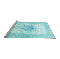 Sideview of Machine Washable Persian Light Blue Traditional Rug, wshtr4644lblu