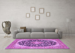 Machine Washable Medallion Purple Traditional Area Rugs in a Living Room, wshtr4645pur
