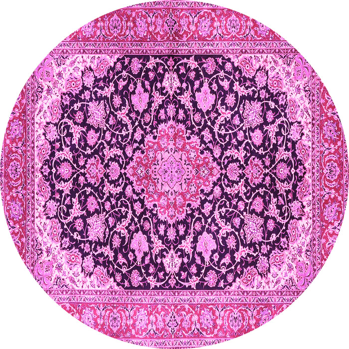 Round Machine Washable Medallion Pink Traditional Rug, wshtr4645pnk