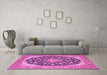 Machine Washable Medallion Pink Traditional Rug in a Living Room, wshtr4645pnk