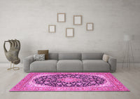 Machine Washable Medallion Pink Traditional Rug, wshtr4645pnk