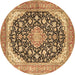 Round Machine Washable Medallion Brown Traditional Rug, wshtr4645brn