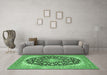 Machine Washable Medallion Emerald Green Traditional Area Rugs in a Living Room,, wshtr4645emgrn