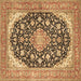 Square Machine Washable Medallion Brown Traditional Rug, wshtr4645brn