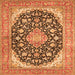 Round Machine Washable Medallion Orange Traditional Area Rugs, wshtr4645org