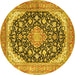 Round Machine Washable Medallion Yellow Traditional Rug, wshtr4645yw