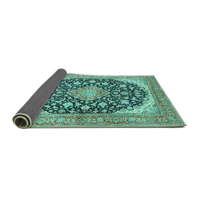 Sideview of Medallion Turquoise Traditional Rug, tr4645turq