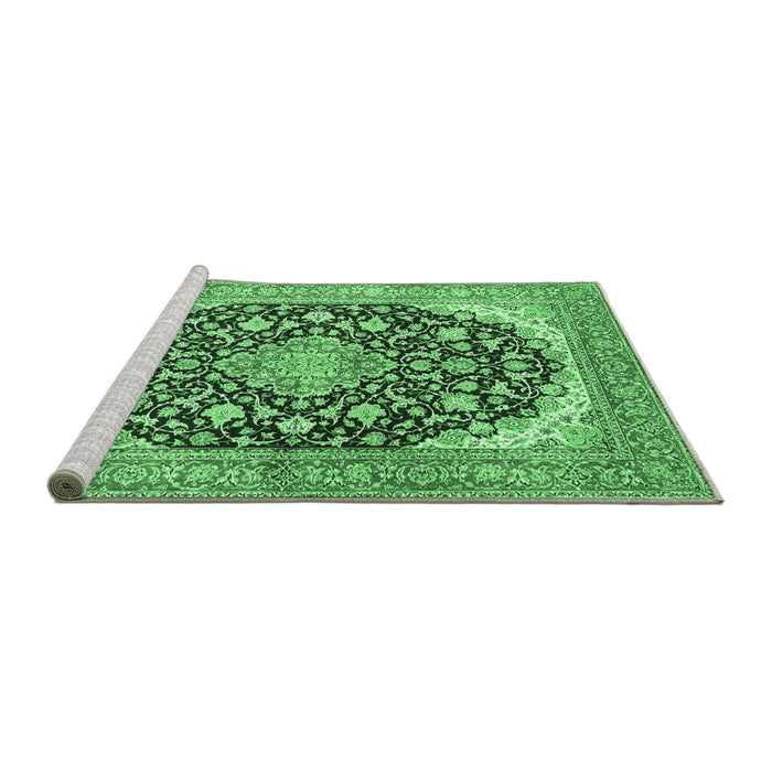Sideview of Machine Washable Medallion Emerald Green Traditional Area Rugs, wshtr4645emgrn