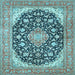 Square Machine Washable Medallion Light Blue Traditional Rug, wshtr4645lblu