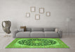 Machine Washable Medallion Green Traditional Area Rugs in a Living Room,, wshtr4645grn