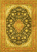 Machine Washable Medallion Yellow Traditional Rug, wshtr4645yw