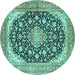 Round Machine Washable Medallion Turquoise Traditional Area Rugs, wshtr4645turq