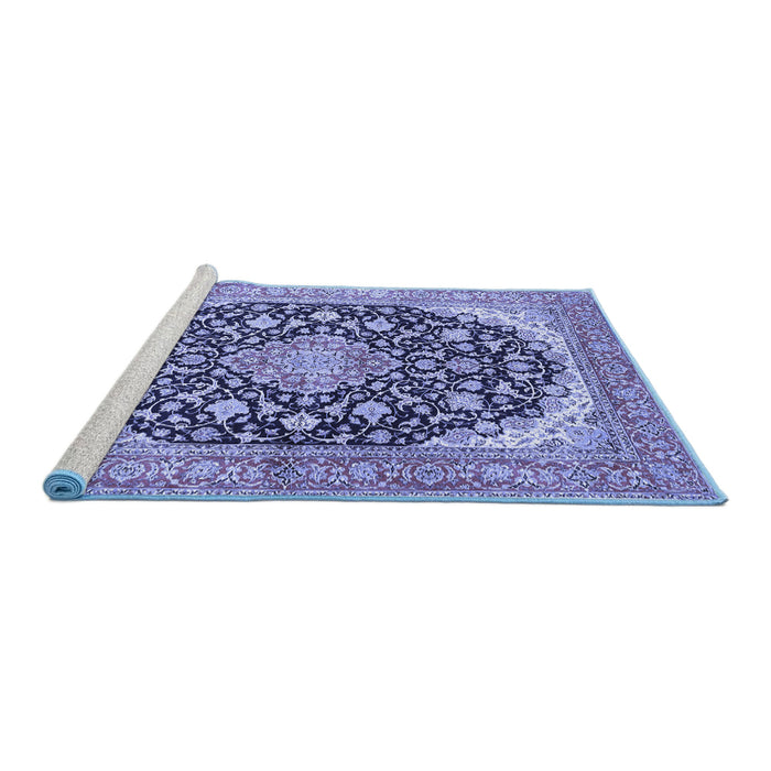 Sideview of Machine Washable Medallion Blue Traditional Rug, wshtr4645blu