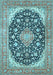 Machine Washable Medallion Light Blue Traditional Rug, wshtr4645lblu