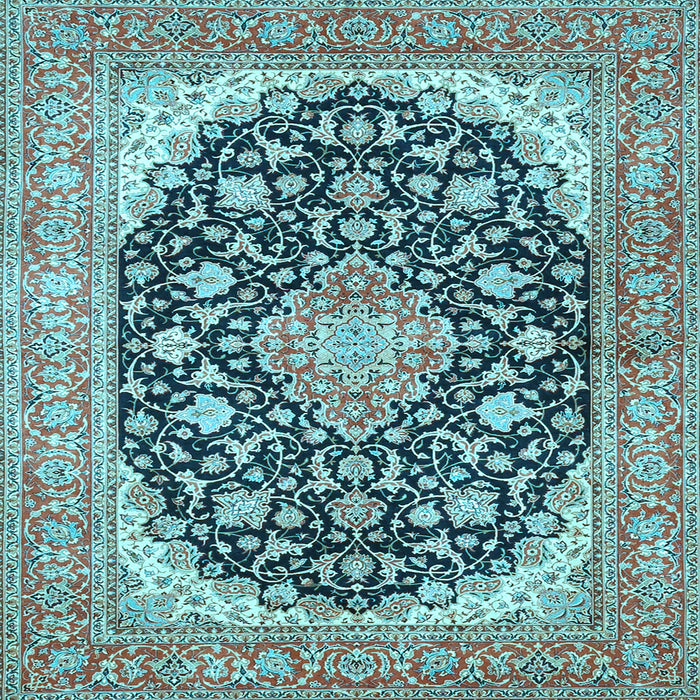 Square Medallion Light Blue Traditional Rug, tr4645lblu