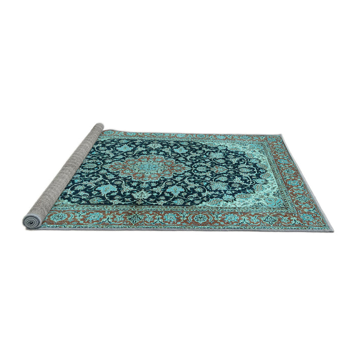 Sideview of Machine Washable Medallion Light Blue Traditional Rug, wshtr4645lblu