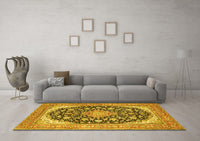 Machine Washable Medallion Yellow Traditional Rug, wshtr4645yw