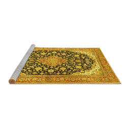 Sideview of Machine Washable Medallion Yellow Traditional Rug, wshtr4645yw