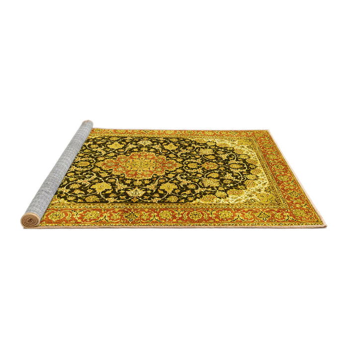 Sideview of Machine Washable Medallion Yellow Traditional Rug, wshtr4645yw
