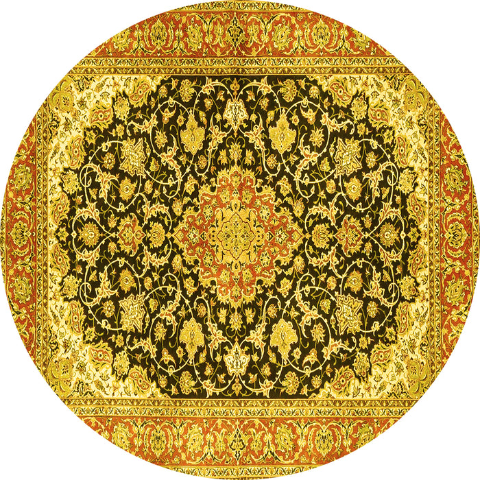 Round Medallion Yellow Traditional Rug, tr4645yw