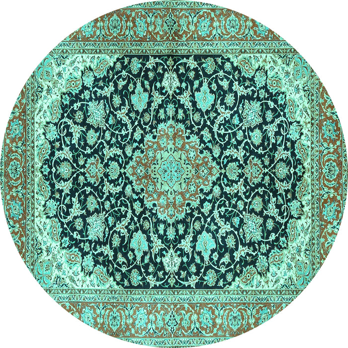 Round Medallion Turquoise Traditional Rug, tr4645turq