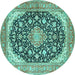 Round Medallion Turquoise Traditional Rug, tr4645turq