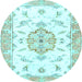 Round Machine Washable Medallion Light Blue Traditional Rug, wshtr4646lblu