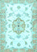 Machine Washable Medallion Light Blue Traditional Rug, wshtr4646lblu