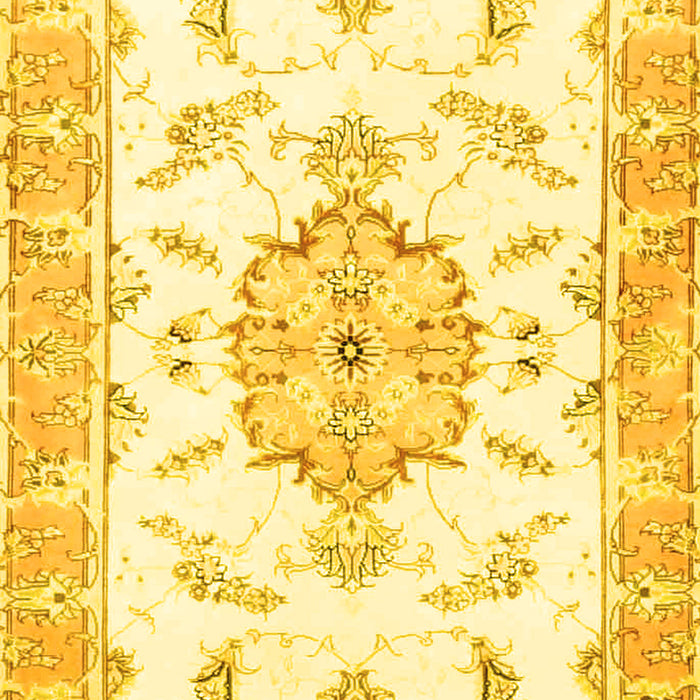 Machine Washable Medallion Yellow Traditional Rug, wshtr4646yw