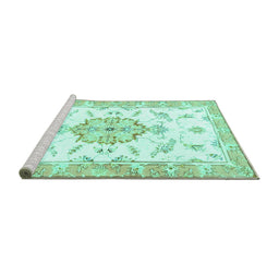 Sideview of Machine Washable Medallion Turquoise Traditional Area Rugs, wshtr4646turq