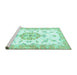 Sideview of Machine Washable Medallion Turquoise Traditional Area Rugs, wshtr4646turq