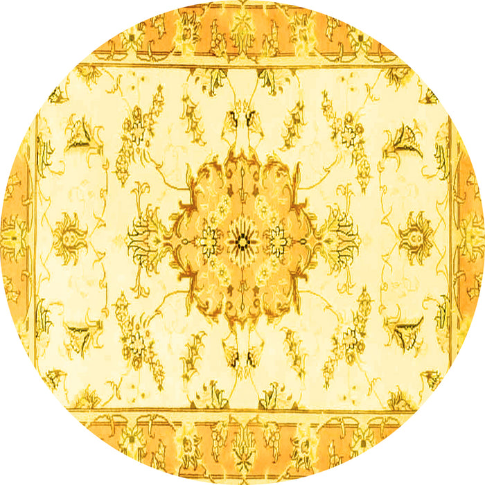 Round Machine Washable Medallion Yellow Traditional Rug, wshtr4646yw