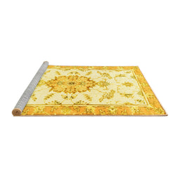 Sideview of Machine Washable Medallion Yellow Traditional Rug, wshtr4646yw