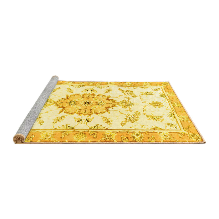 Sideview of Machine Washable Medallion Yellow Traditional Rug, wshtr4646yw