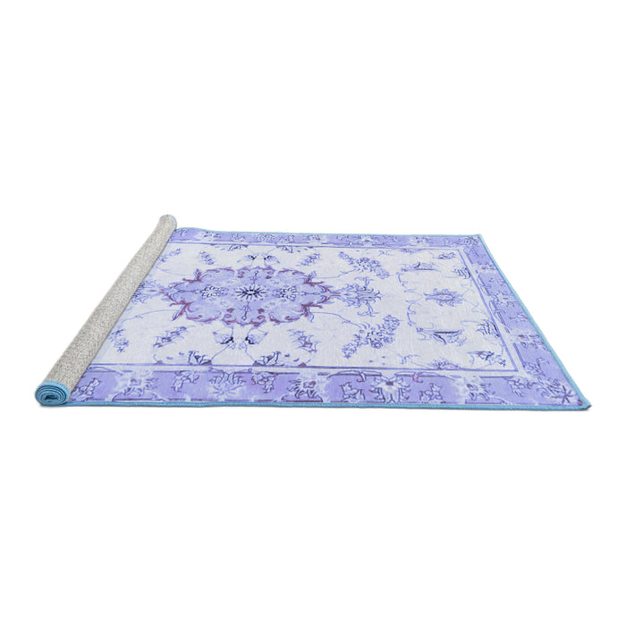 Sideview of Machine Washable Medallion Blue Traditional Rug, wshtr4646blu